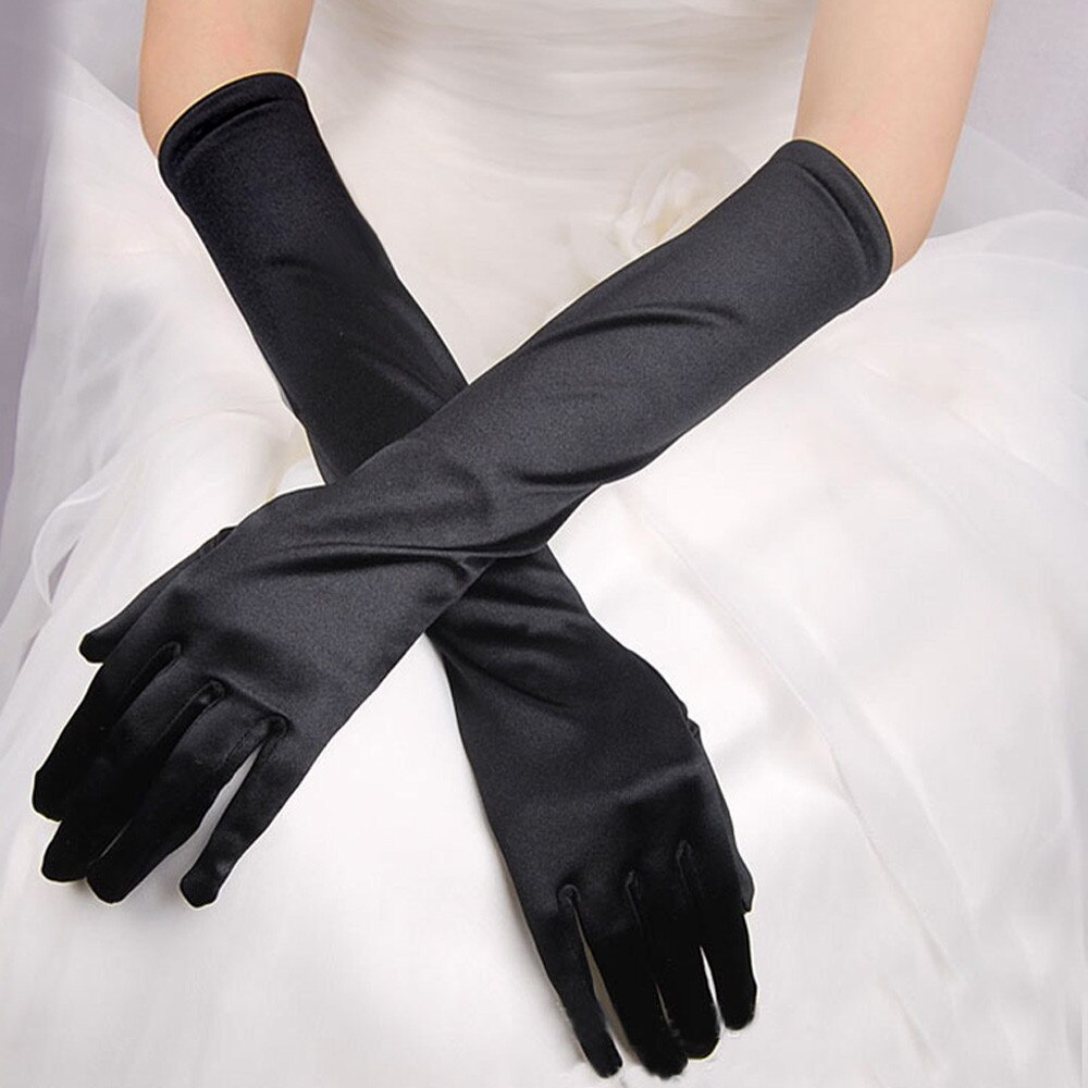 Womens Satin Long Gloves Opera Evening Party Prom Gloves Stretch Satin Gloves Gloves banquet guantes mujer elegante: Black 