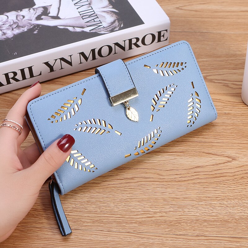 Vrouwen portemonnee pu leren portemonnee dames lange portemonnee gouden holle bladeren buidel handtas voor vrouwen portemonnee kaarthouders clutch