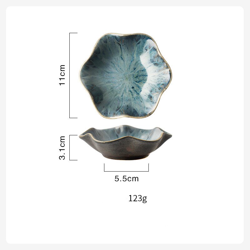 Smuk retro lotus keramisk tallerken porcelæn ovn glaseret blomst middag tallerken sauce nødder frugt bakke fest snack retter tallerken: Gråt blad