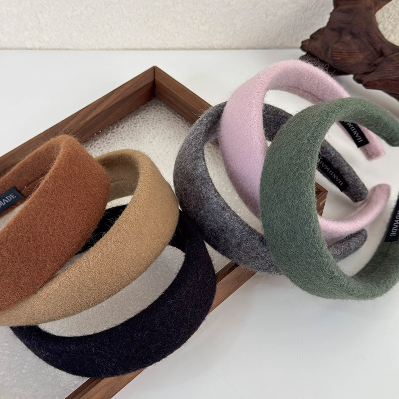 Diadema ancha de tela de felpa de lana Retro, bandas para el cabello de Color sólido para mujer, aro para el cabello con temperamento, accesorios para el cabello de femenina