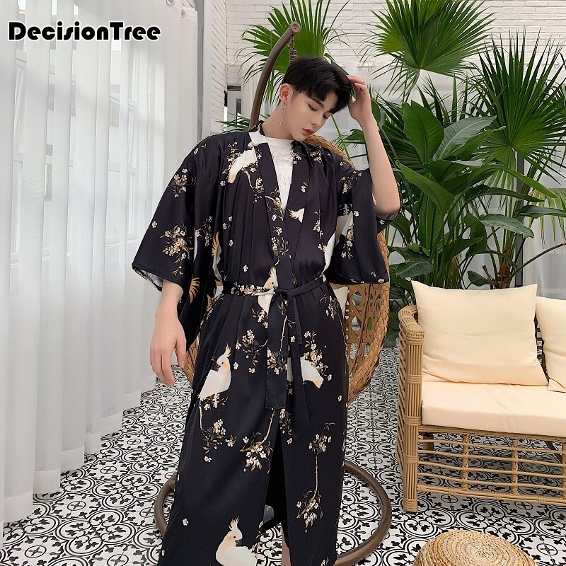Kimono japansk kimono mujer mænd haori cardigan blomsterprint løs yukata frakke japansk streetwear kimono jakke lang kjortel