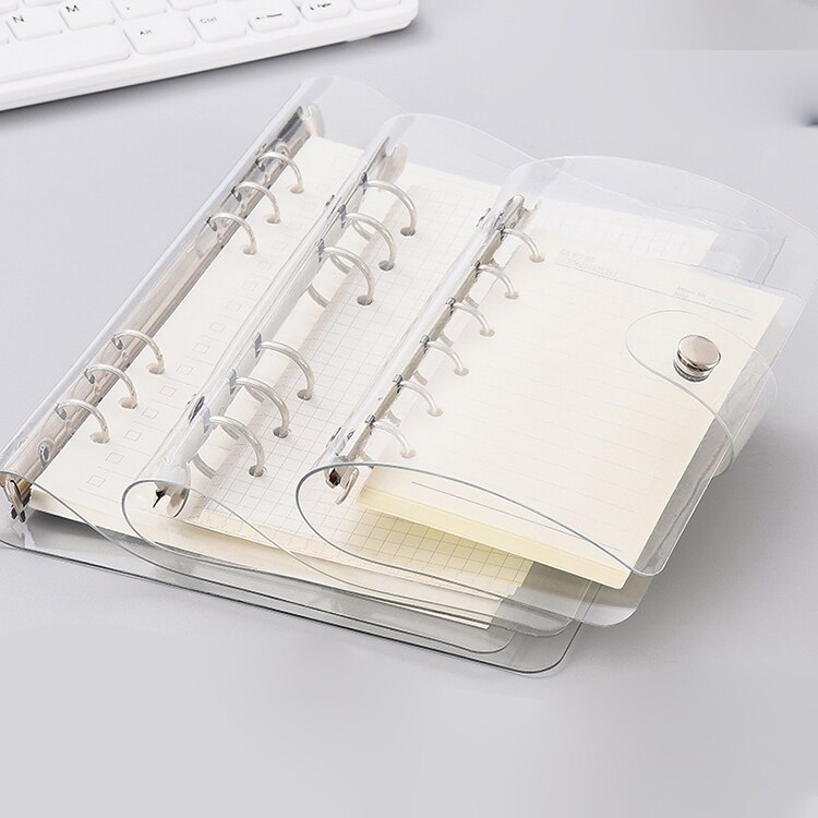 A5 A6 A7 Transparante Zachte Pvc 6 Ringband Cover Drukknoop Sluiting Filler Papier Case Voor 6 Gat planner Pagina 'S Refill Insert