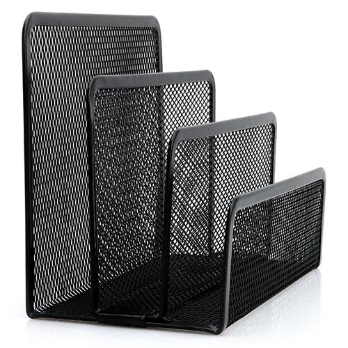 Black Mesh File Holder - 3 Compartment Desk Document Organizer