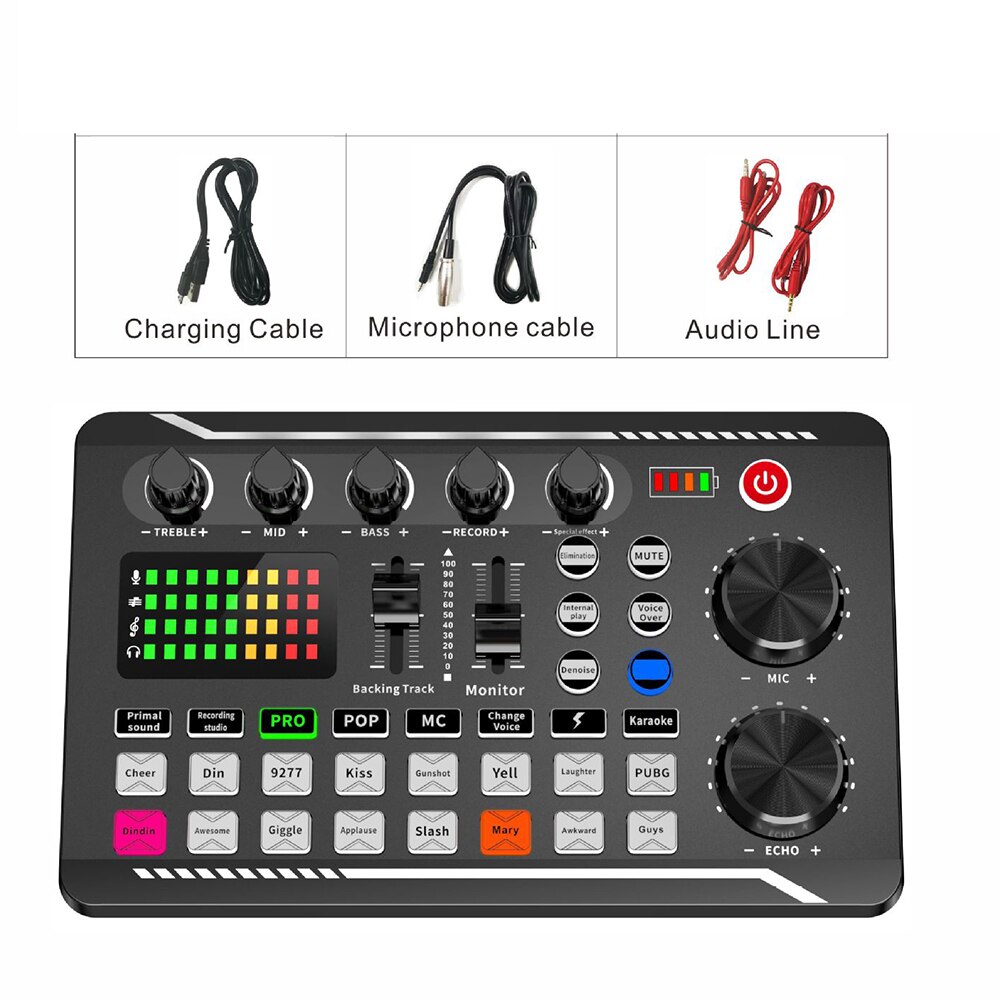 F998 Multi-functional Sound Card 16 Sound Effects Noise Reduction Audio Mixer For Phone PC Computer Studio Record Voice Mixing: Sound card Only
