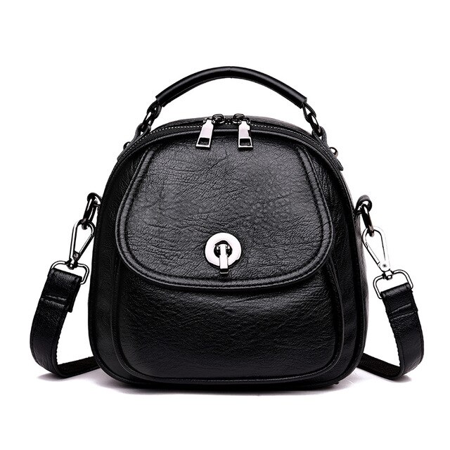 Monitoimireput tytöille mochila feminina naisten nahkareput preppy style pieni laukku vintage: Musta