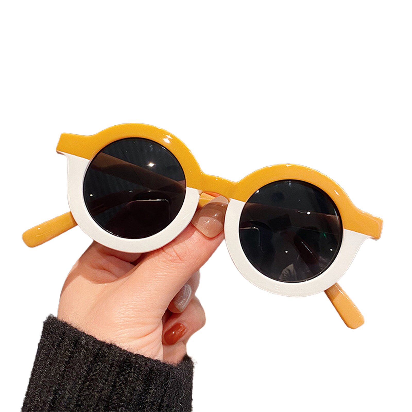 Boys Girls Kids Sunglasses Anti-UV Round-Shaped Decorative Baby Children Lepoard Outdoor Beachwear: Yellow