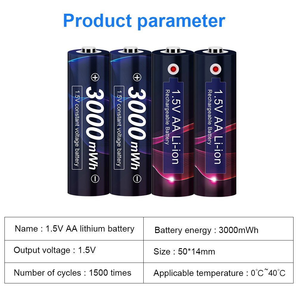 12PCS 3000mwh 1.5V LED AA li-polymer li-po rechargeable lithium li-ion battery fast charge