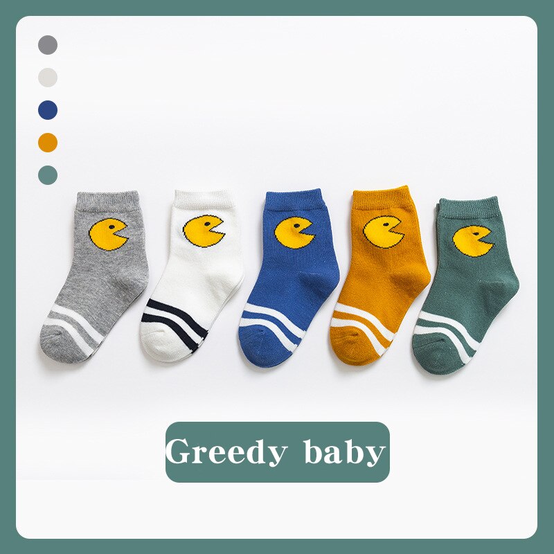 5Pcs Kinderen Sokken Herfst En Winter Sokken Kinderen Cartoon Sokken Jongens En Meisjes En Najaar Vloer sokken Baby Sokken: Greedy baby / XL 9-12 years old 21