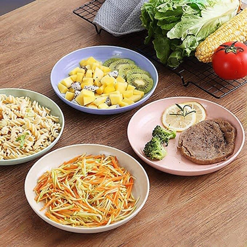 4Pcs 10 Inch Wheat Straw Deep Dinner Plates - Microwave and Dishwasher Safe, Unbreakable Sturdy Plastic Dinner Plates