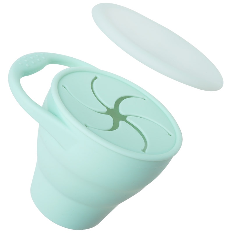 Taza de aperitivos para bebés, caja de almacenamiento de alimentos portátil para niños pequeños, contenedor de aperitivos de silicona sin BPA con tapa, colores sólidos: 017-mint
