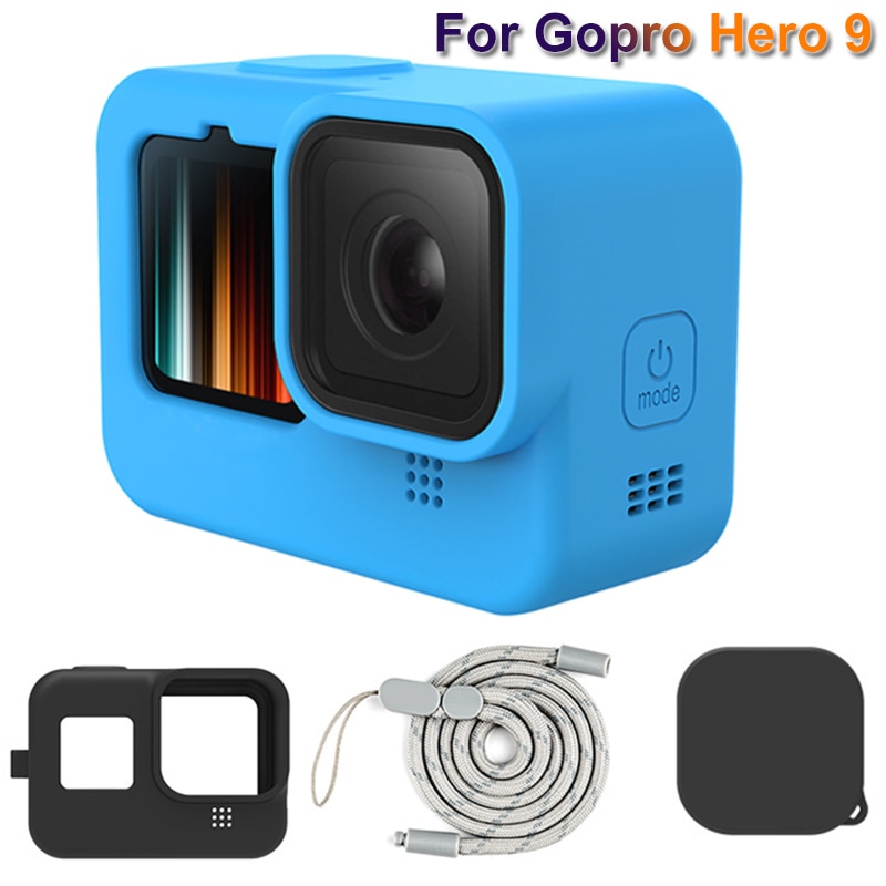 3in1 Voor Gopro Hero 9 Black Case Siliconen Camera Body Cover + Beschermende Siliconen Lens Cap + Polsband Voor gopro 9 Action Camera