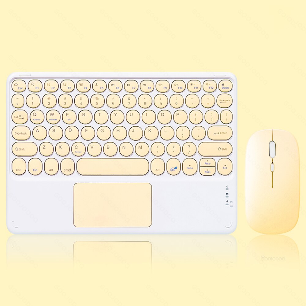 EAOR Portable Bluetooth Keyboard with Touchpad for iPad Tablet Laptop Mute Cute Wireless Keyboard Mouse Combos for Android iOS: Yellow with Mouse