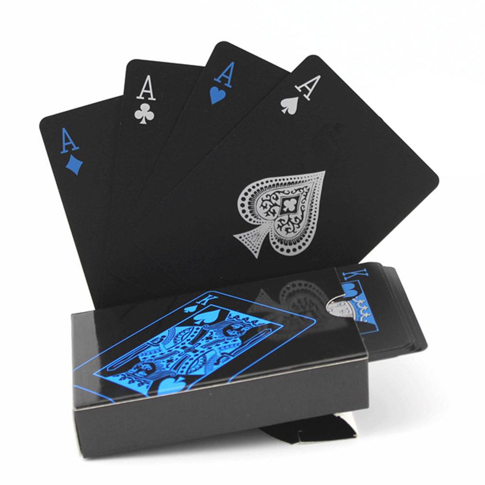 Golden Playing Cards Set Waterproof Plastic PVC Black Color Poker Cards Sets Magic Tricks Poker Box-packed 54sheets/set: G
