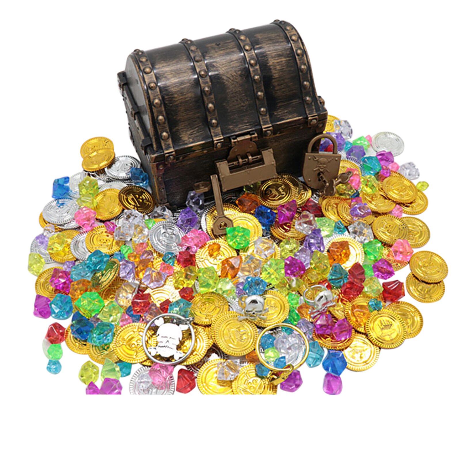 Props Party Favors Trinket Kids Toy Storage Box Pirate Treasure Chest With Lock Jewelry Home Decoration Rings Earrings Playset: F