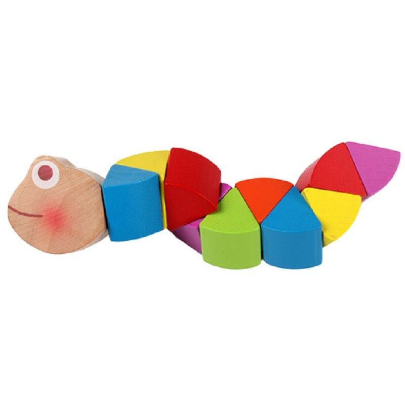 Søde træ baby legetøj farverige indsæt puslespil spædbarn træning videnskab vridning orm dyr nyfødte pædagogiske legetøj 1 stk
