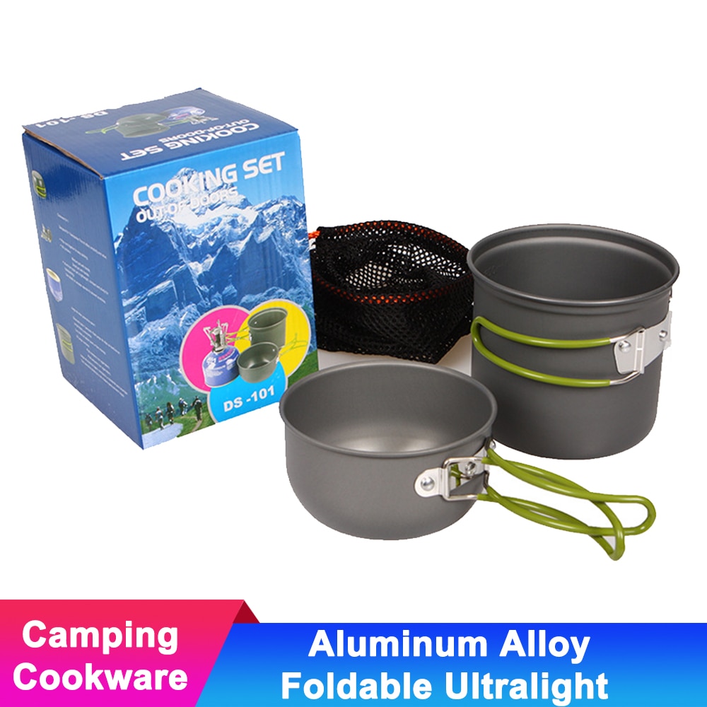 Aluminum Alloy Outdoor Tableware Foldable Camping Cookware Set with Pot Pan for Hiking Picnic Backpacking 1-2 persons Utensils
