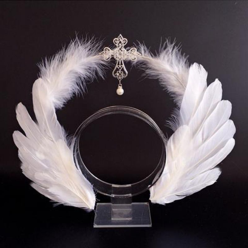 Alas de plumas de Ángel gótico Lolita Virgen Halo corona diadema Vintage Iglesia María Tiara barroca Cosplay accesorios Kawaii: Rosa
