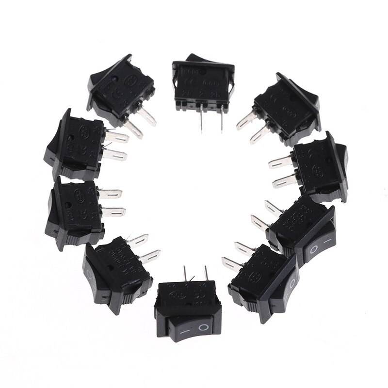 10Pcs Small Black Rocker Switch KCD1-11 250VAC/3A 6A 125V AC 2P Switches 10*15MM