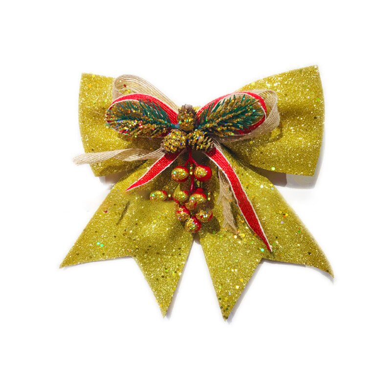 Lazo de Navidad con purpurina grande y conos de pino, decoración de árbol Xsmas para centro comercial, para el hogar, decoración de de año , adornos de DIY: Oro / 21X24cm