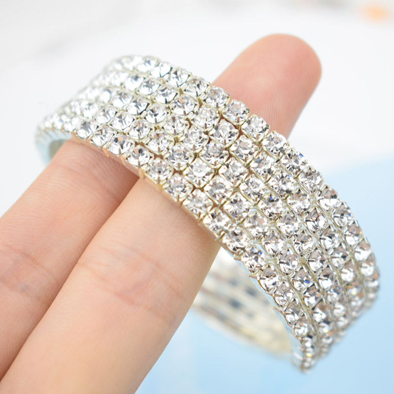 Braccialetto di cristallo classico di lusso con strass pieno bracciale tondo da ragazza bracciale in cristallo bracciale da sposa multistrato: R-   5row-3.5mm