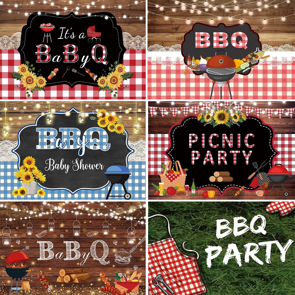 Picnic Party Theme Photography Background Outdoor BBQ Party Red and White Check Wood Backdrop Family BBQ Decor Photocall Banner