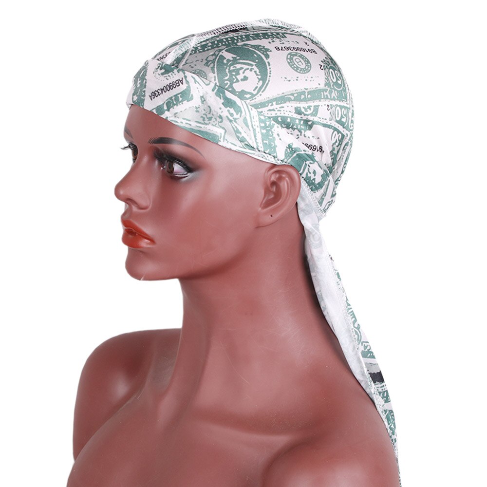 Printing Dollar Pattern Men Silky Durag Long Tail Du-rag