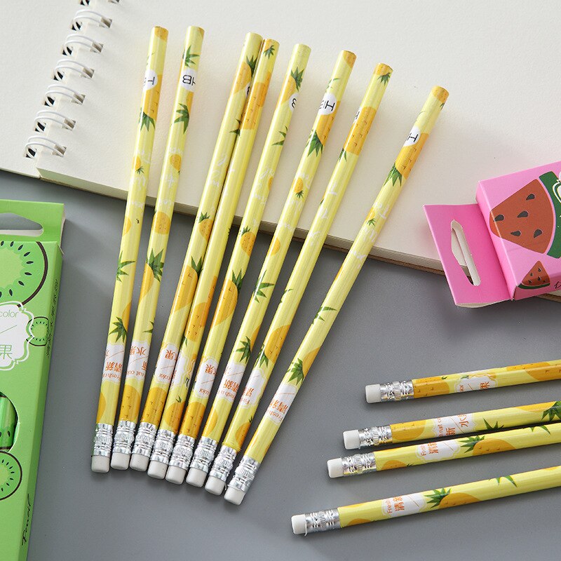 Lápiz de madera estándar, herramienta de dibujo y escritura, material escolar, papelería para estudiantes, fruta fresca, sandía, fresa, 12 Uds.