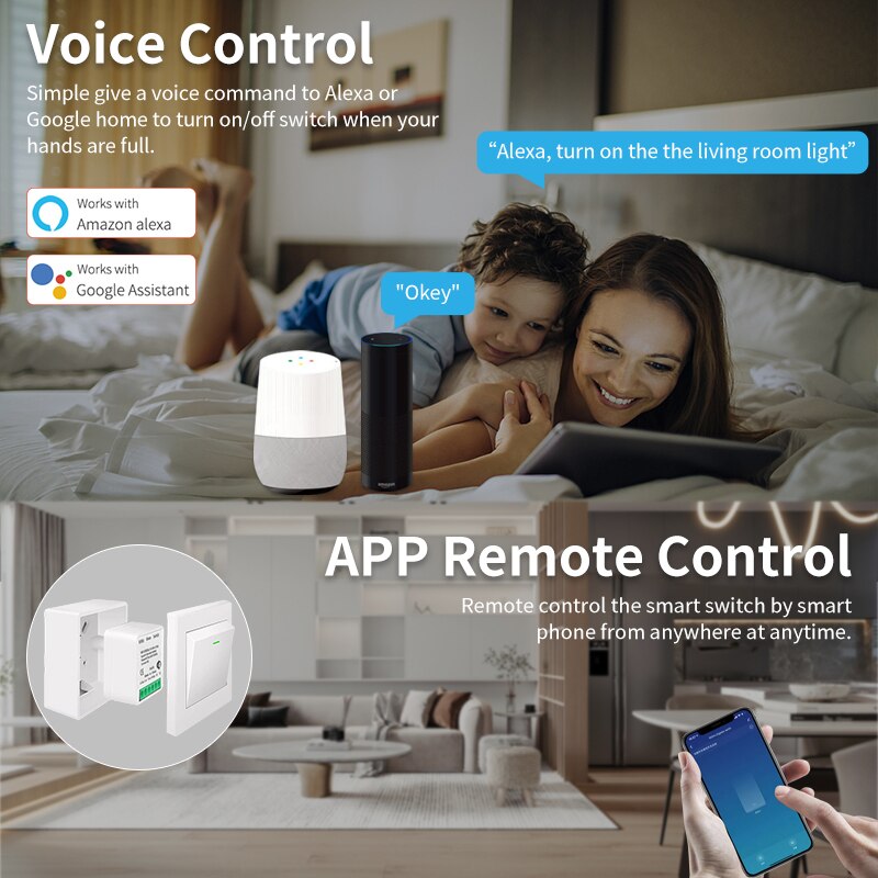 Tuya Mini 16A Switch 2-way Control Switches WiFi Dual-mode Smart Breaker Works With Alexa Google Home Support Smart Life APP
