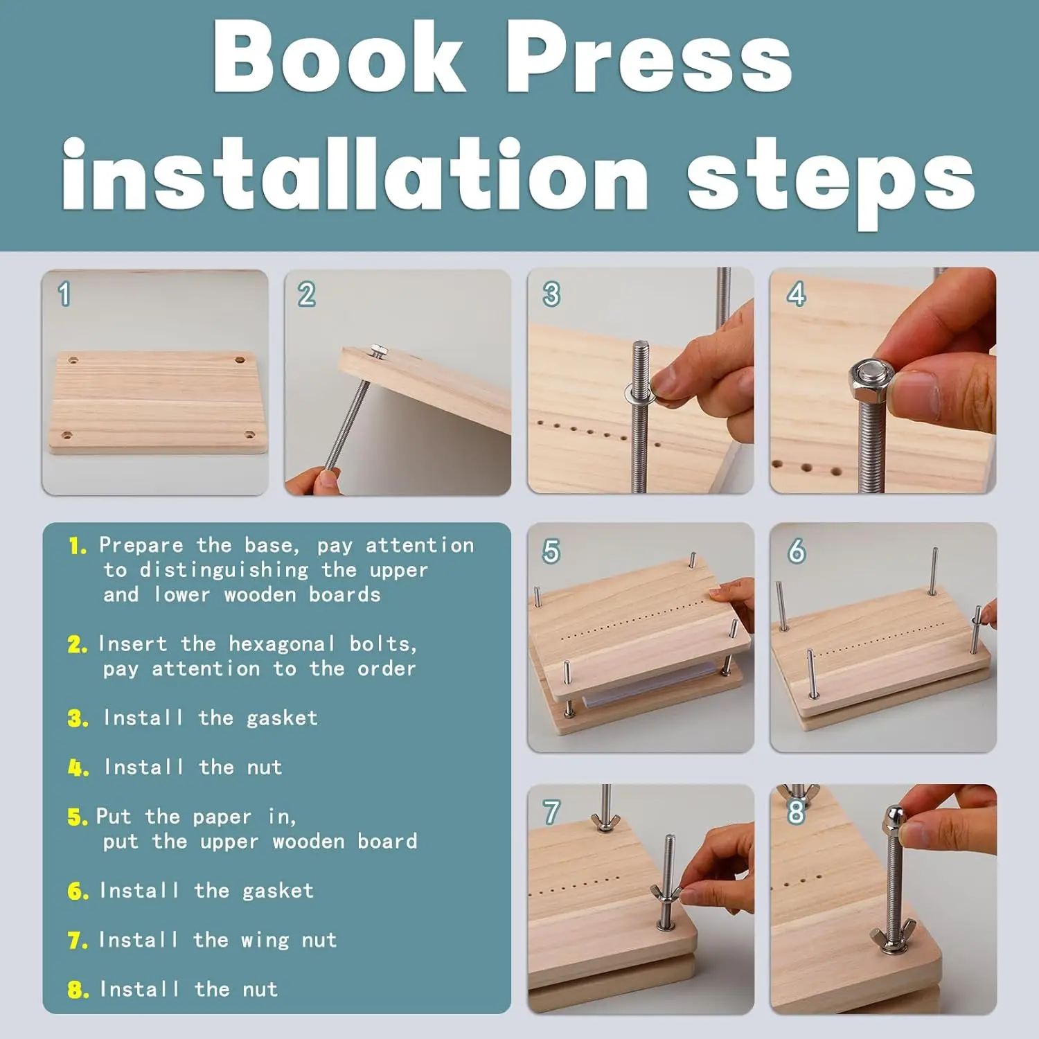 KAOBUY Book Binding Kits Book Press Bookbinding Materials Repair Kit with Cloth Bone Folder Awl Needles Wax Thread for Binding