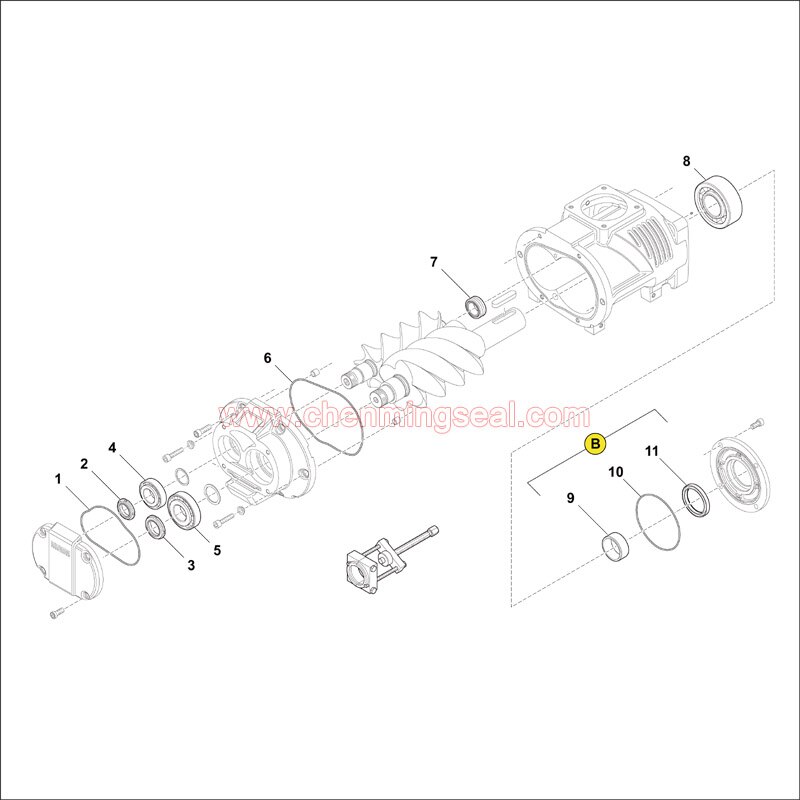 Rotorcomp EVO15-GH/EVO15-GV Screw Compressor Repair Kit Shaft Sealing Ring & Inner Ring & O-ring 3pcs A Kit Part No. 167518
