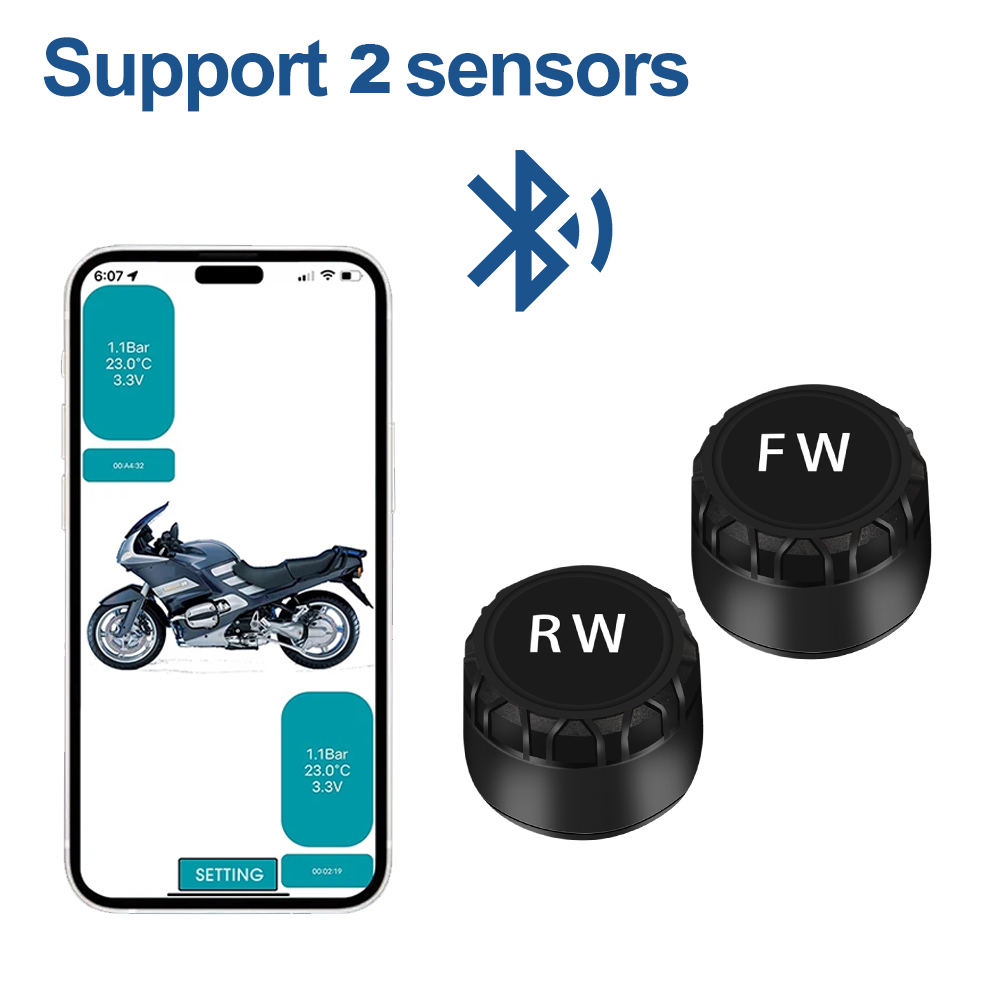 Bluetooth 5.0 Motorrad-Reifendruckkontrollsystem, wasserdichtes TPMS mit 2/4 externen Sensor für Android/IOS: Die zigarettenanzünder-typ