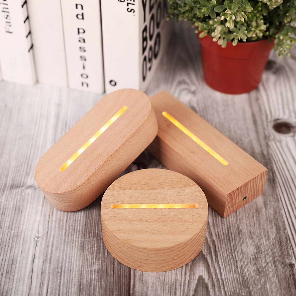 1/2/5pcs Lamp Base Art Ornament Wood Light Base Rechargeable Remote Control Wooden LED Light Rotating Display Stand Lamp Holder