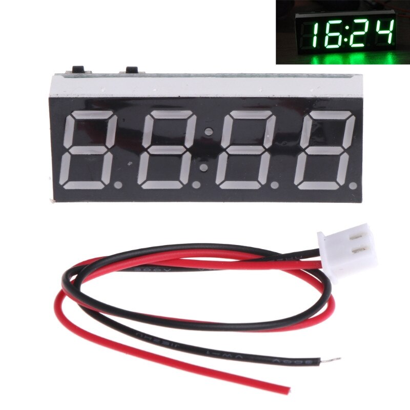 Voltímetro electrónico de 12V, 5-24V, termómetro, reloj para coche, módulo de Monitor LED automático: Verde
