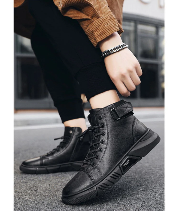 Martini-Botas de cuero para hombre, zapatos informales a la , mocasines de piel, color negro, para Primavera e Invierno