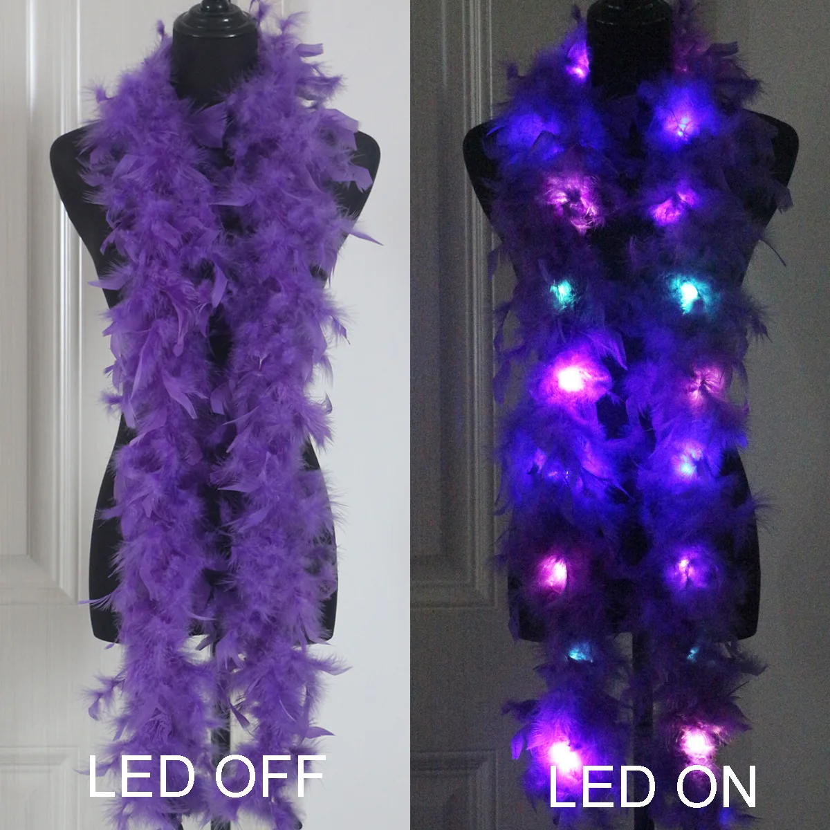 Federboa, LED-Lichterkette, Schal, Lichterkette, leuchtende Federstiefel, 2 m, für Party, Hochzeit, Weihnachtsbaum, Heimdekoration, Halloween: Black