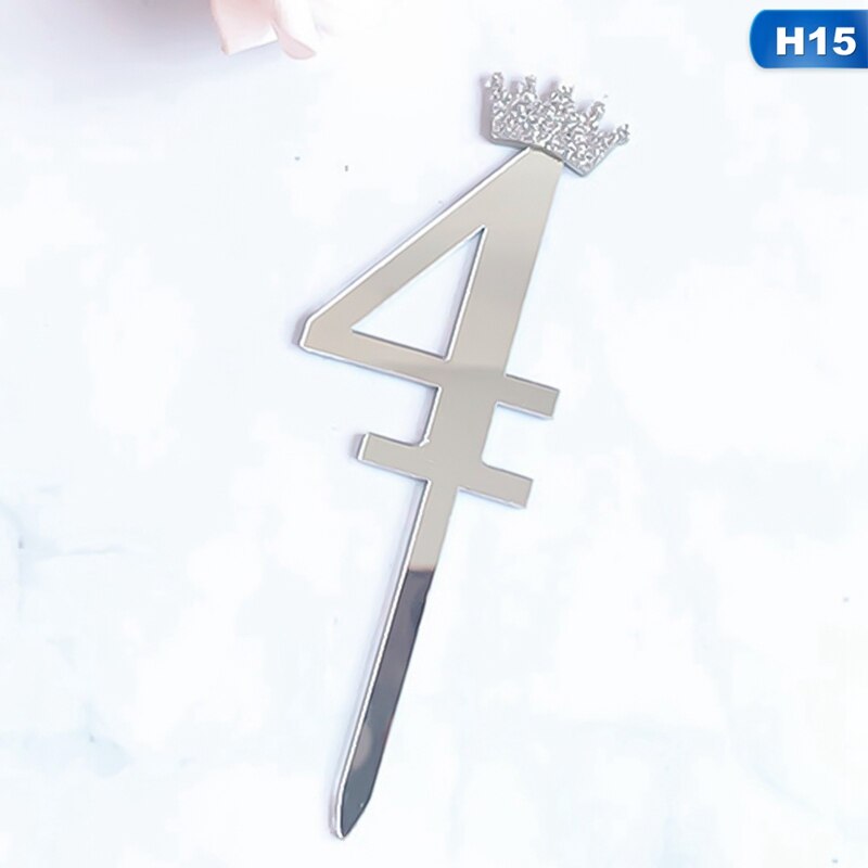 0-9 Numbers Cake Toppers Happy Birthday Cute Crown Number Cake Flag Acrylic Cupcake Topper Birthday Party Cake Decoration Topper: 15