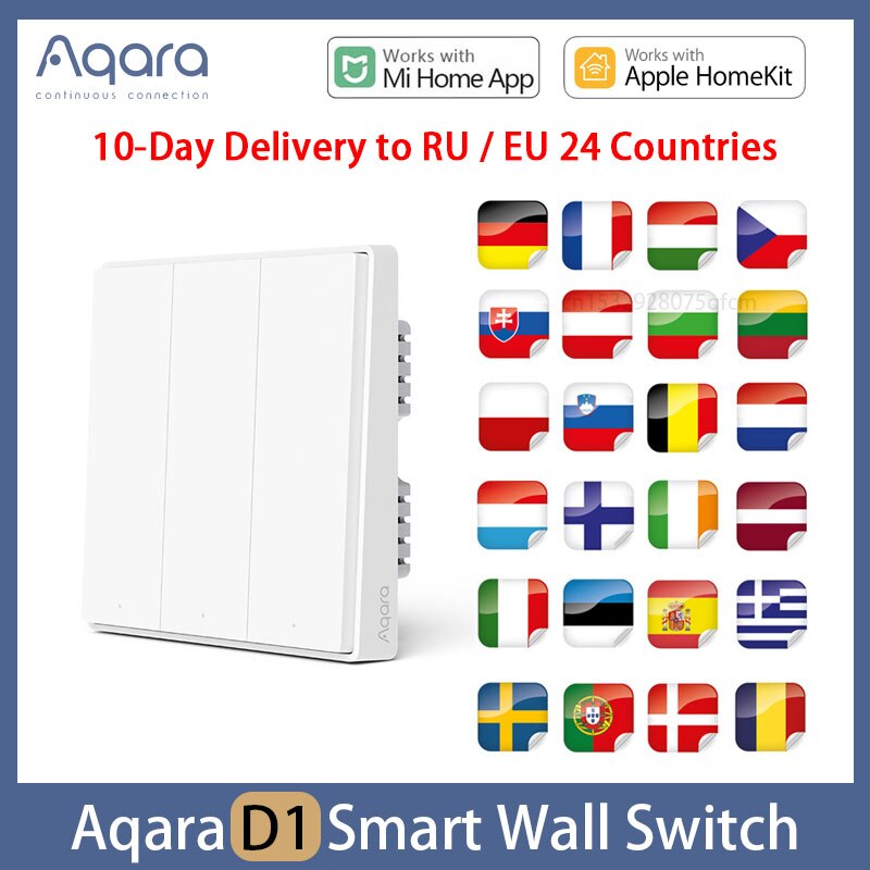 Aqara-Interruptor de pared inteligente D1, interruptor inalámbrico de un solo cable de fuego, cero fuego, ZigBee, Control de luz inteligente para Mihome