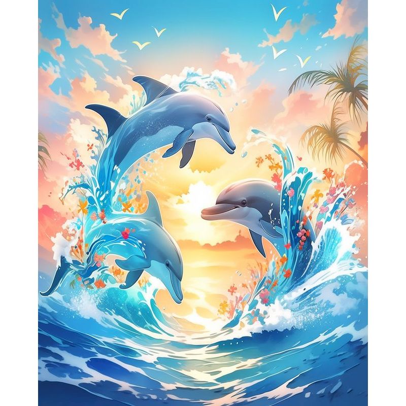 PhotoCustom Diy Paint By Numbers For Adults Canvas Dolphin Acrylic Paintings Drawing By Numbers Animals Home Decoration Art Set