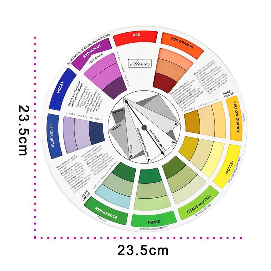 Atomus 1pc kunstnere farvehjul blandingsguide 23.5cm diameter tatovering tilbehør permanent makeup mikro pigment blæk farve hjul