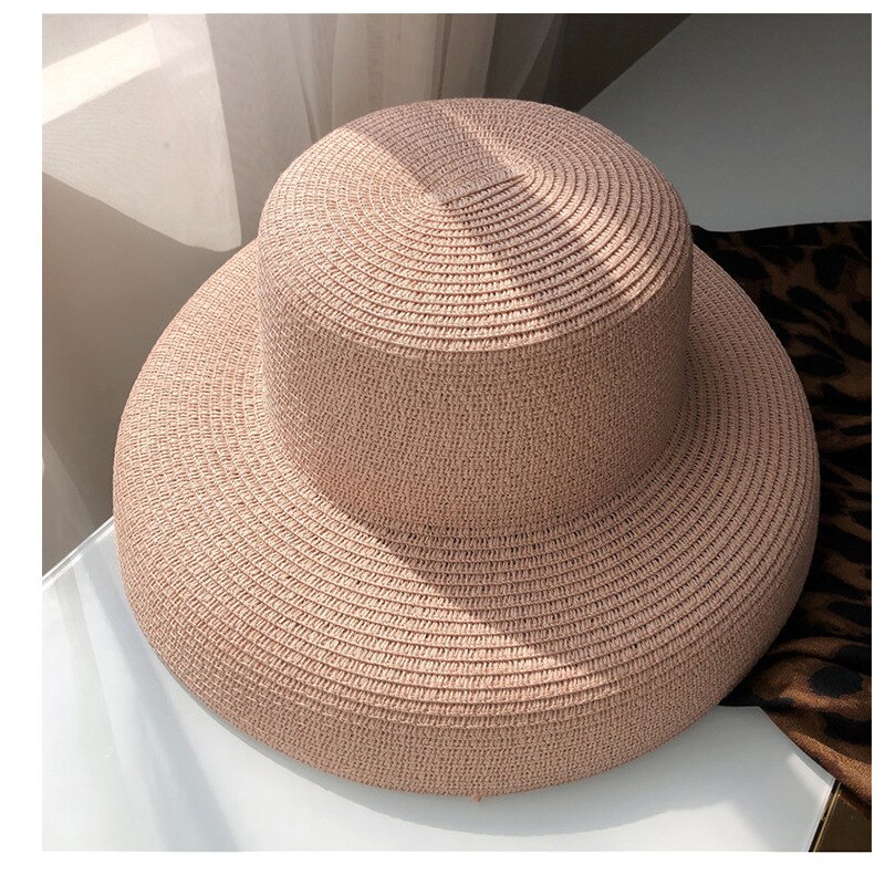 Audrey Hepburn Straw Hat Sunken Modelling Tool Bell-shaped Big Brim Hat Vintage High Pretend Bility Tourist Beach Atmosphere Hat: 4