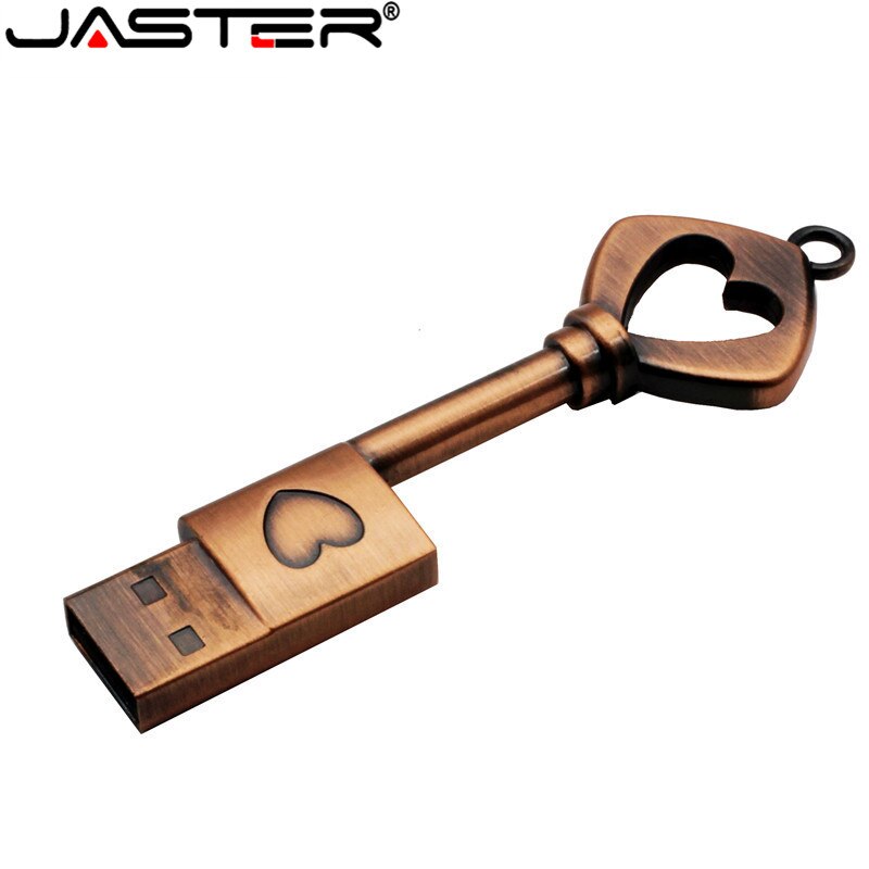 JASTER Metallo chiave del cuore pendrive 4GB 16GB 32GB 64GB di rame chiave usb 2.0 usb flash drive pen drive regalo del bastone di memoria di trasporto libero