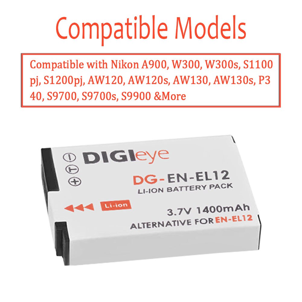 1400mAh EN-EL12 ENEL12 es EL12 batería para Nikon Coolpix A1000 B600 W300 A900 AW100 AW110 S6300 S8100 S8200 S9300 S9400 P310