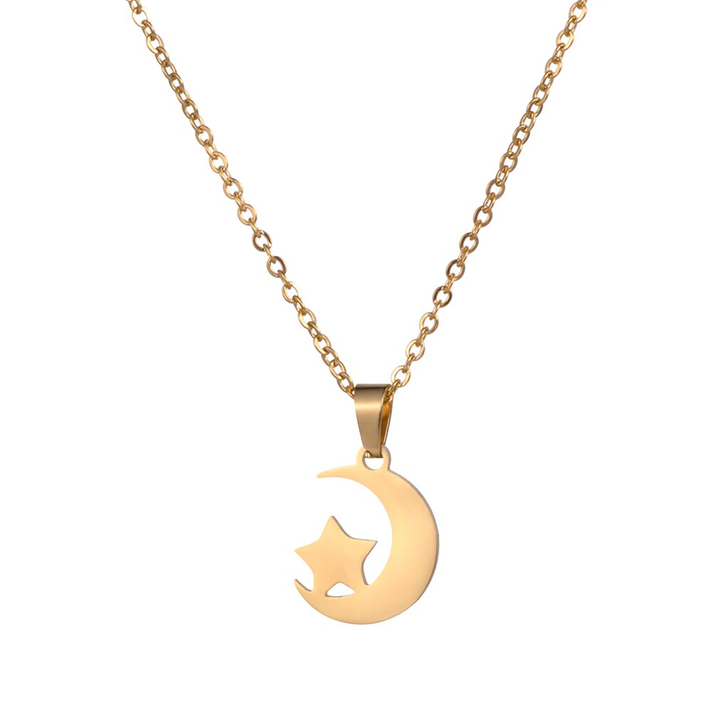 Aenine Rvs Sets Voor Vrouwen Meisjes Goud Kleur Moon Star Shape Ketting Oorbellen Voor Vrouwen Minnaar Anniversary Sieraden: Necklace