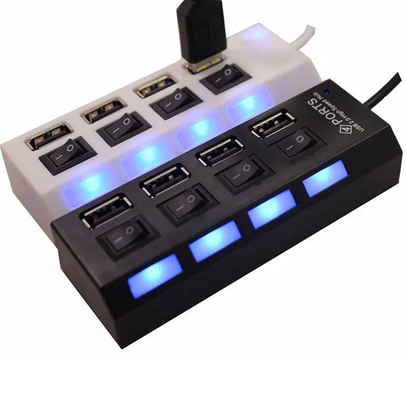 4-Port USB 2.0 HUB High Speed Data Transfer USB Splitter Adapter with Separate On/Off Switch and Indicator