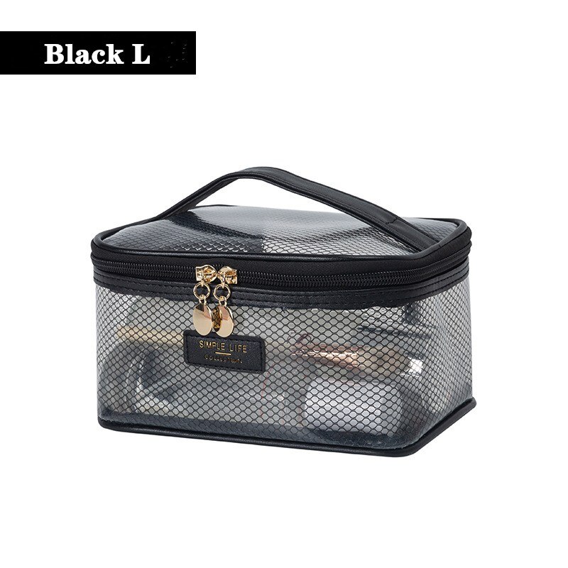 PURDORED 1 Pc Clear Mesh Women Makeup Bag impermeabile EVA Cosmetic Bag Travel Zipper borsa grande per trucco custodia per bellezza femminile: L black