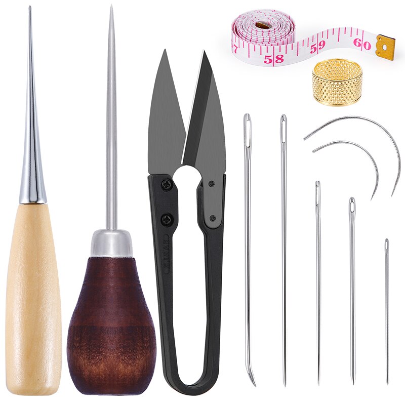Imzay Leather Sewing Needle Awl Craft Tools Kit DIY Hand Sewing Stitching Punch Awl Work Saddle Leathercraft Accessories