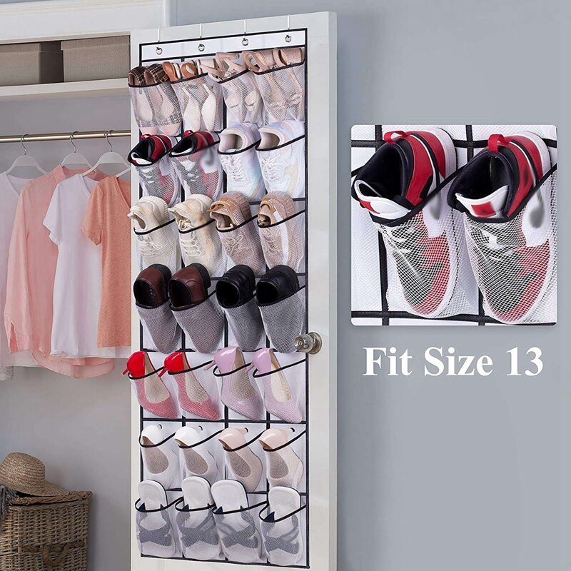 Hanging Shoe Organizer, Over The Door Shoe Organizer With 24 Mesh Large Pockets Door Shoe Rack For Hanging Door