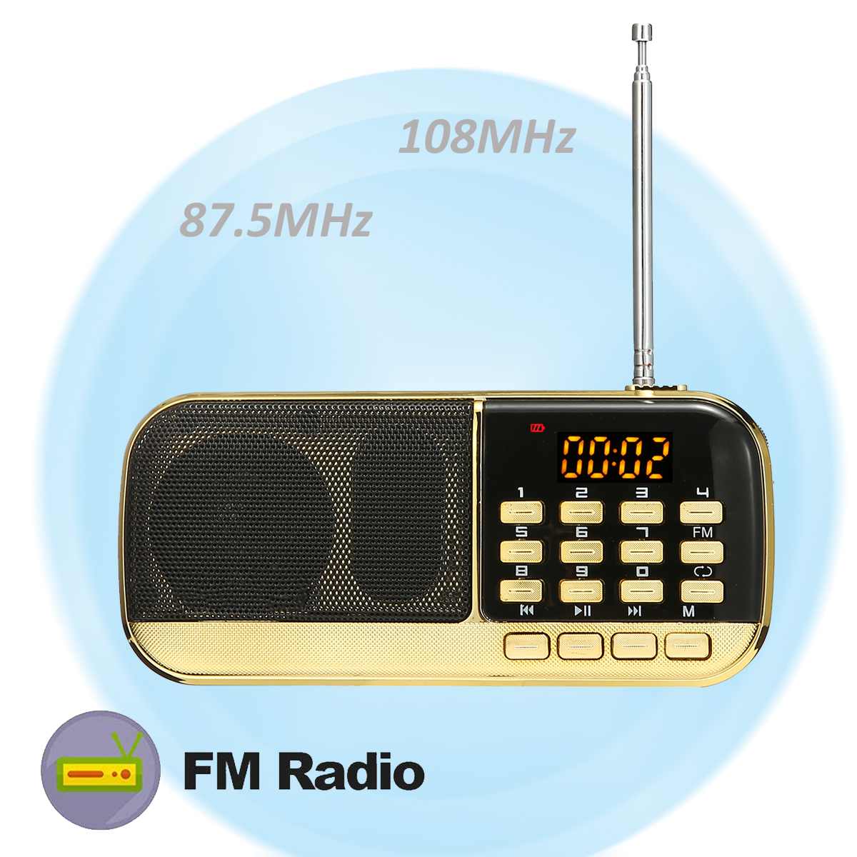 5V 3W Mini Portable FM Radio Handheld Digital USB TF Card Earphone Port MP3 Player Rechargeable Music Speaker for Birthday