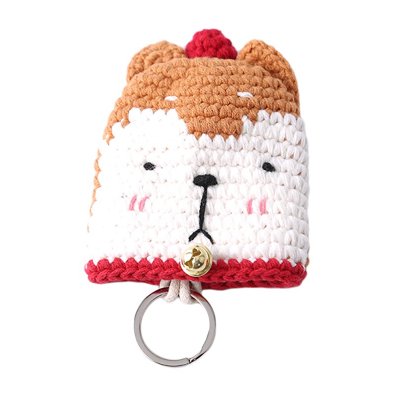Kids Cartoon Mini Key Wallet Holders Bags Pull Drawstring Keychain Holder Hand-woven Cute Key Holders: Light cofffee
