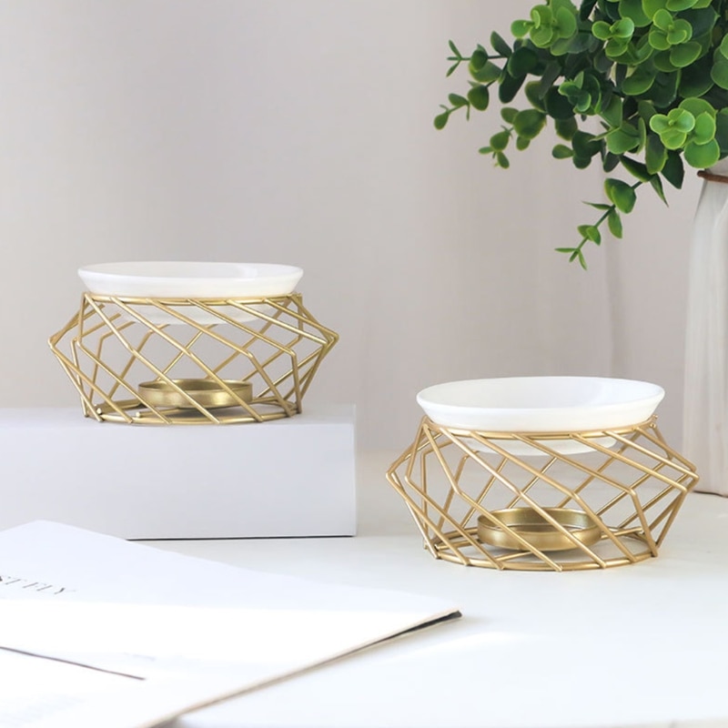 Quemador de aceite aromático, soporte de vela de aceite esencial de cerámica geométrica, calentador de cera para derretir fragancia para decoración de la Oficina y el hogar